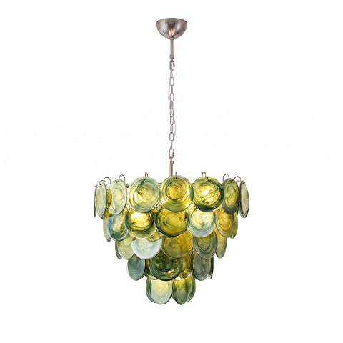 Verdine Green Swirl Glass Disc Chandelier