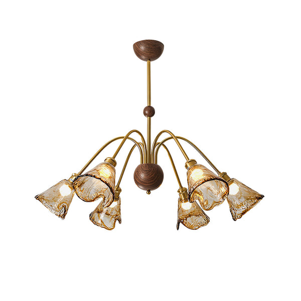 Amber Wavy Glass Floral Chandelier