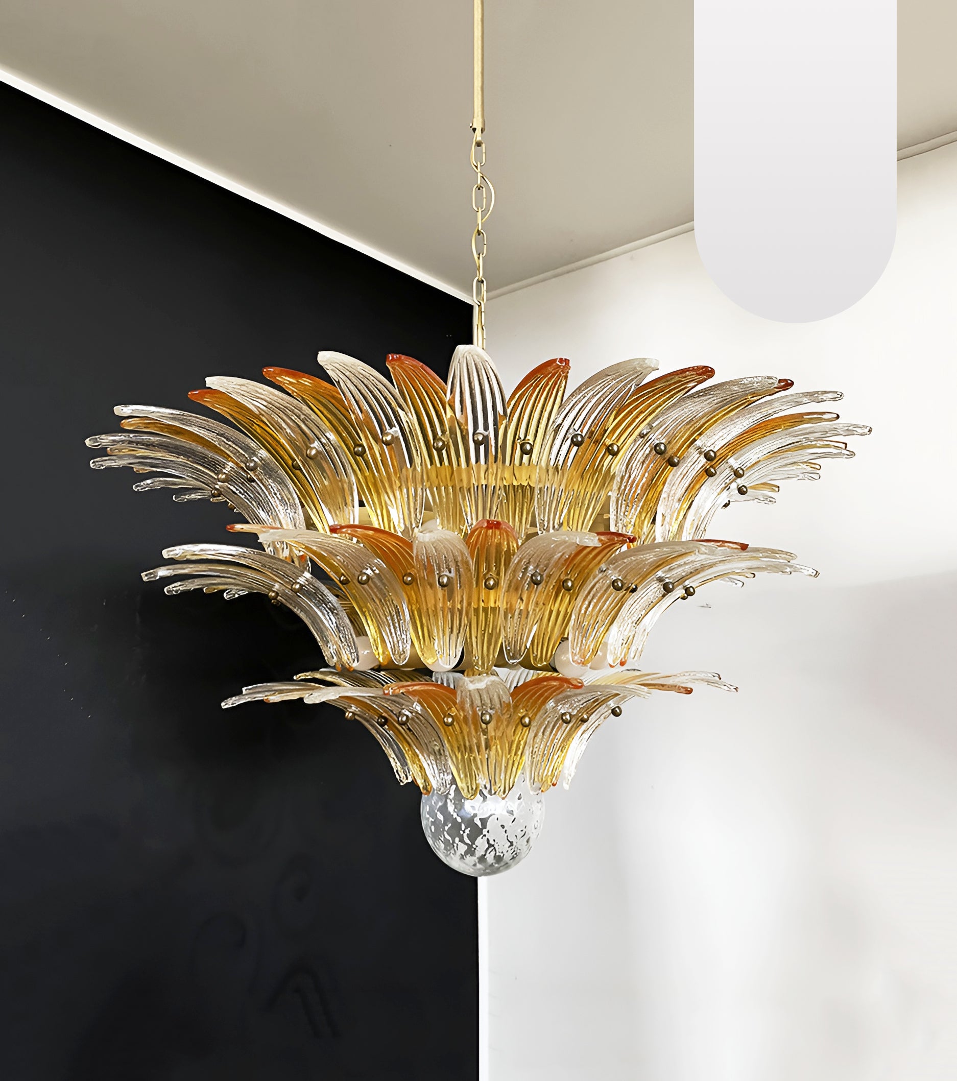 Beautifully Murano Palmette Amber Transparent Chandelier