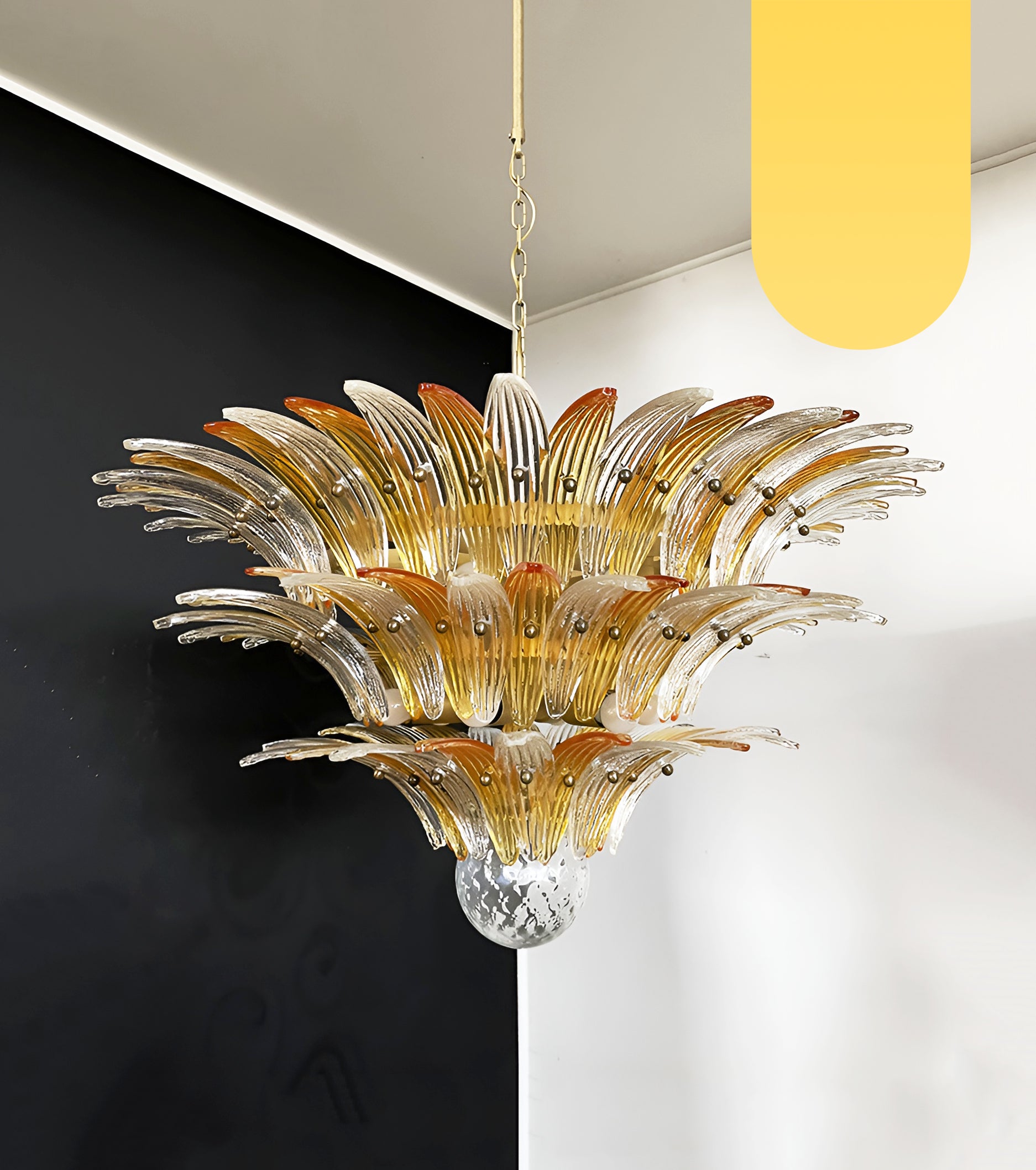 Beautifully Murano Palmette Amber Transparent Chandelier