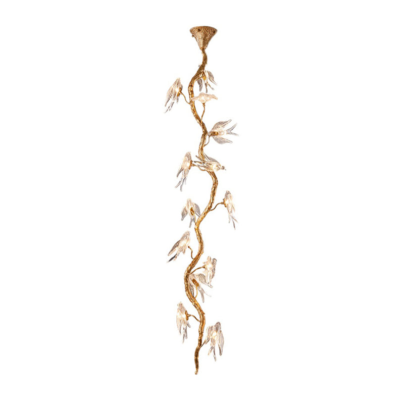 Bird Glass Tree Branch Long Staircase Chandelier | Korewolamp