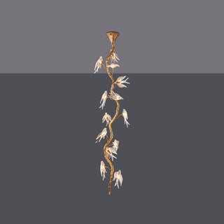 Bird Glass Tree Branch Long Staircase Chandelier