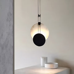 Black Paint Iron Disc Marble Pendant Lamp