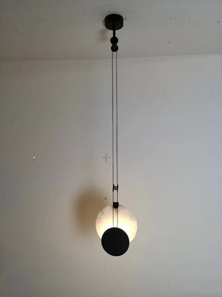 Black Paint Iron Disc Marble Pendant Lamp
