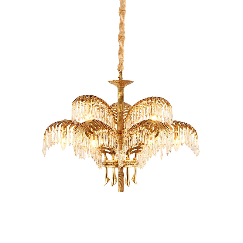 Brass Palm Leaf Crystal Chandelier | Korewolamp