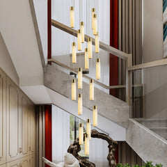 Cylindrical Celestial Alabaster Cascade Chandelier