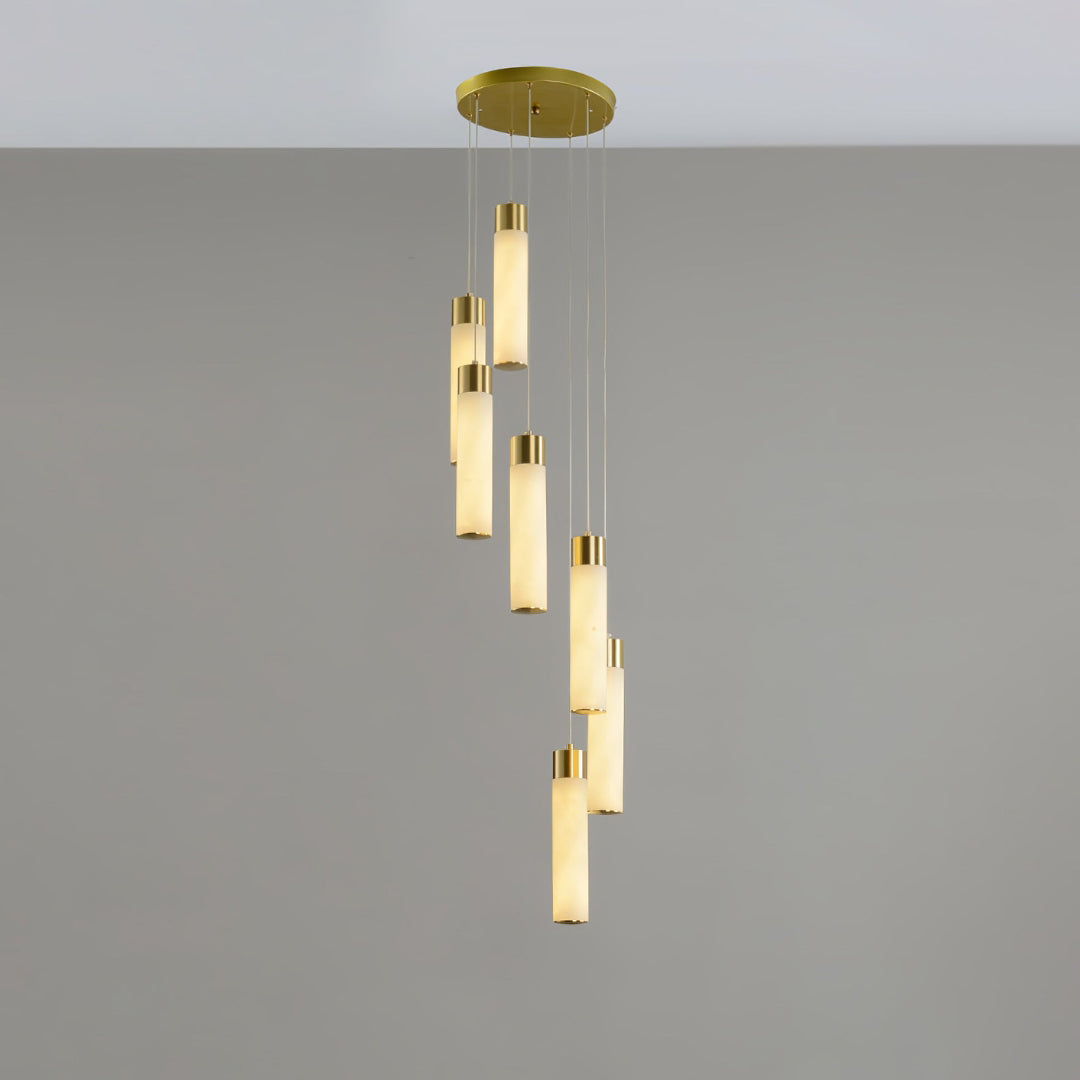 Cylindrical Celestial Alabaster Cascade Chandelier