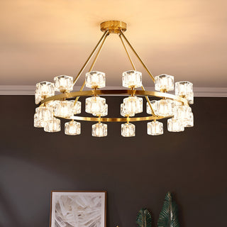 Crystal Cube Gold Chandelier