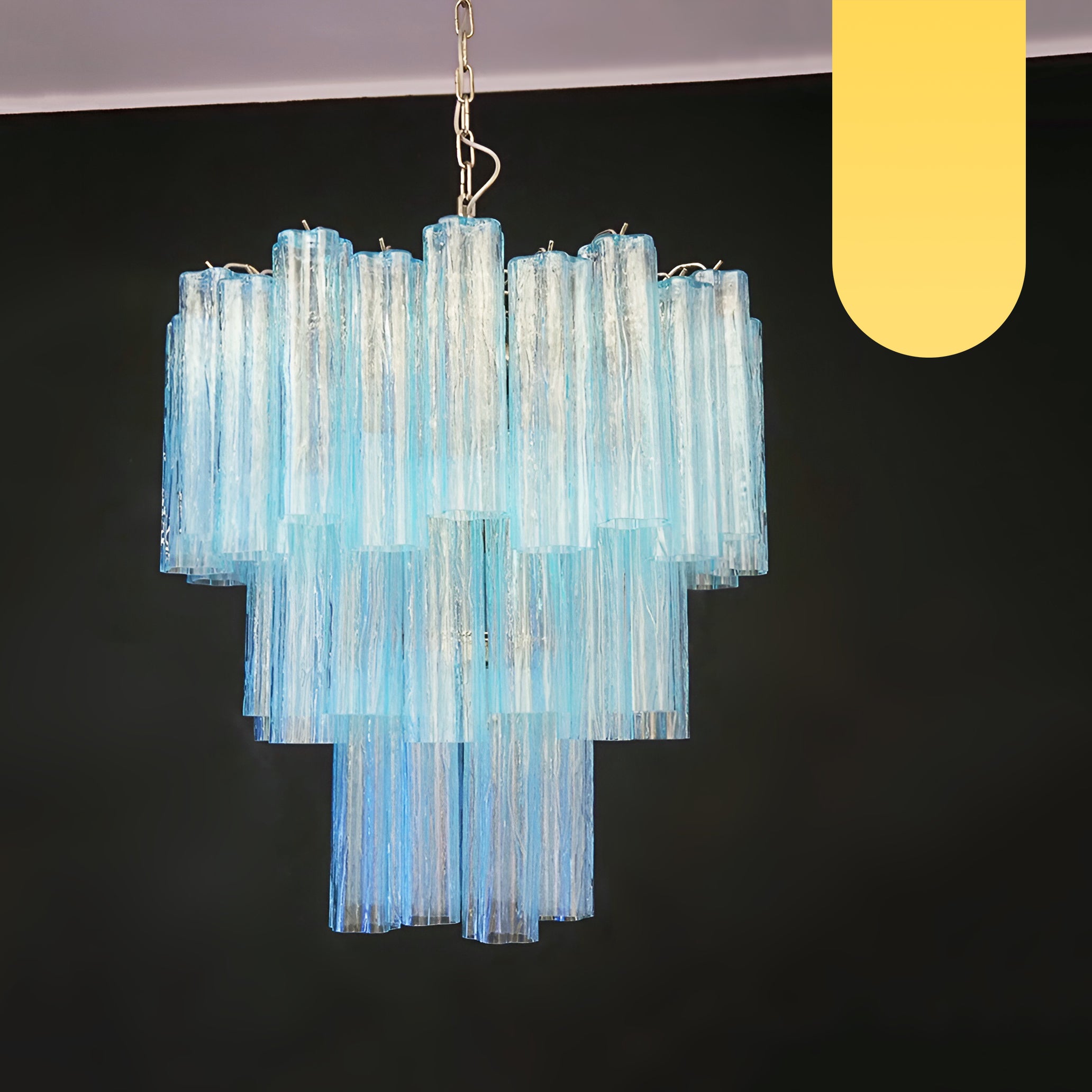 Elegant Blue Murano Glass Tube Chandelier