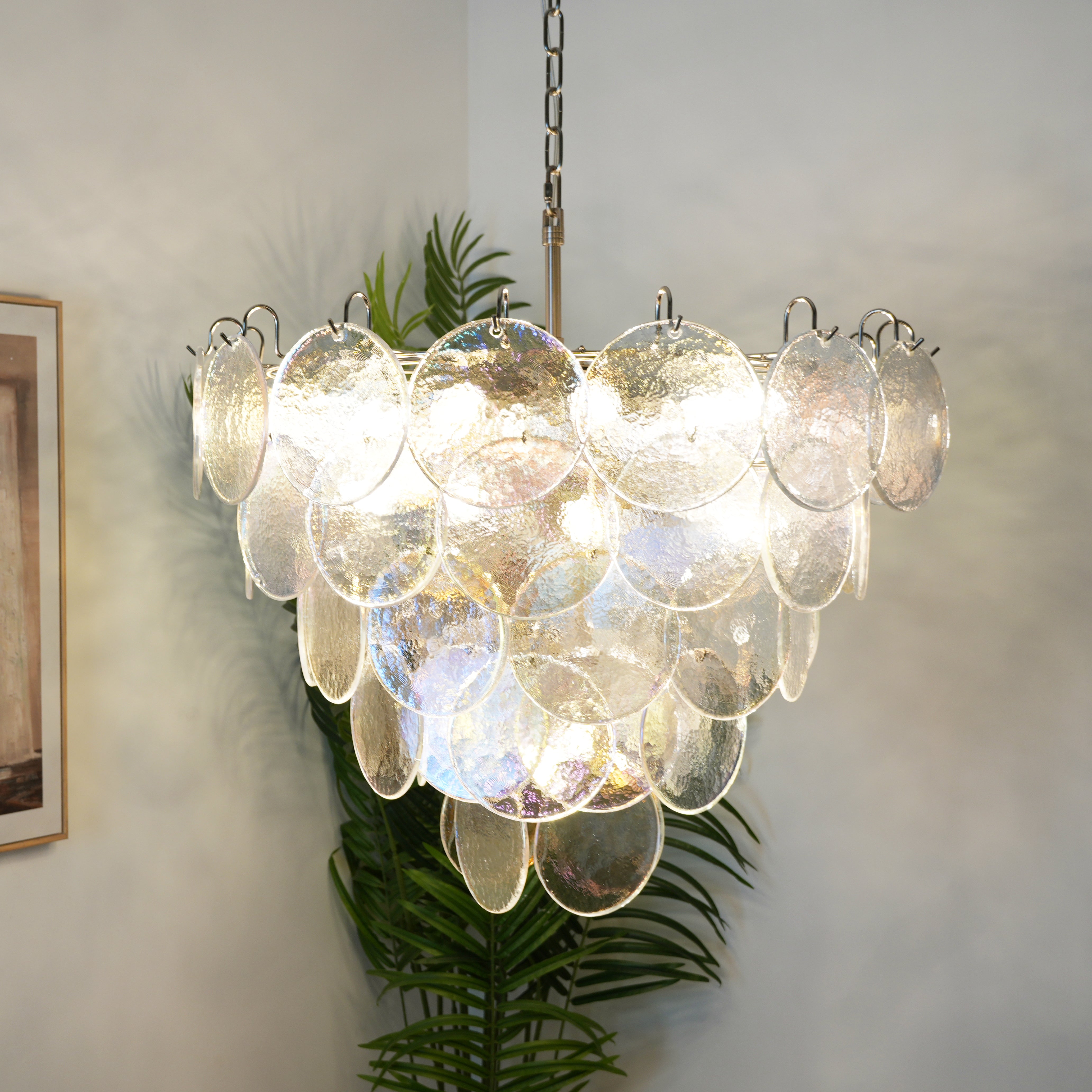 Elegant Murano Disc Iridescent Chandelier