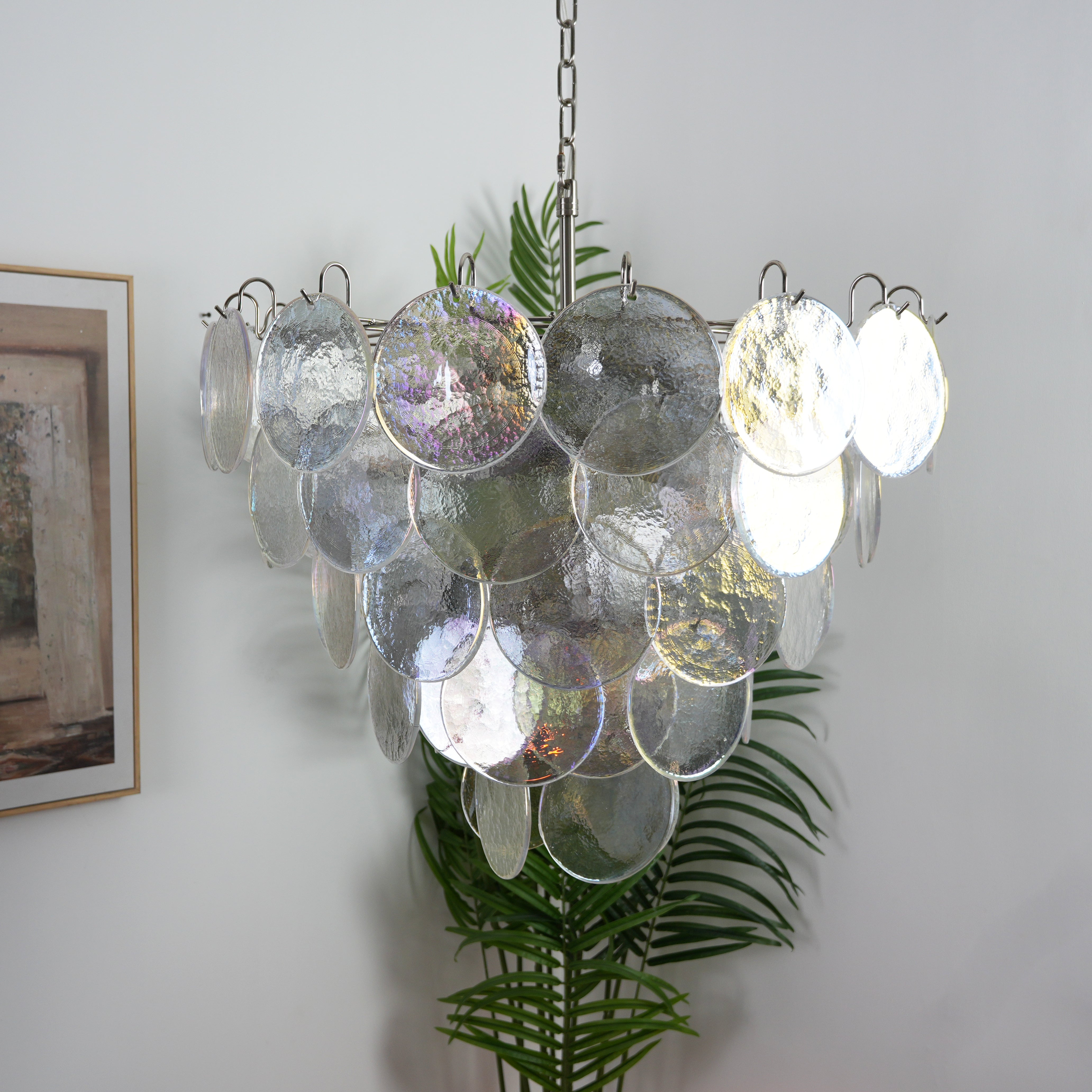 Elegant Murano Disc Iridescent Chandelier