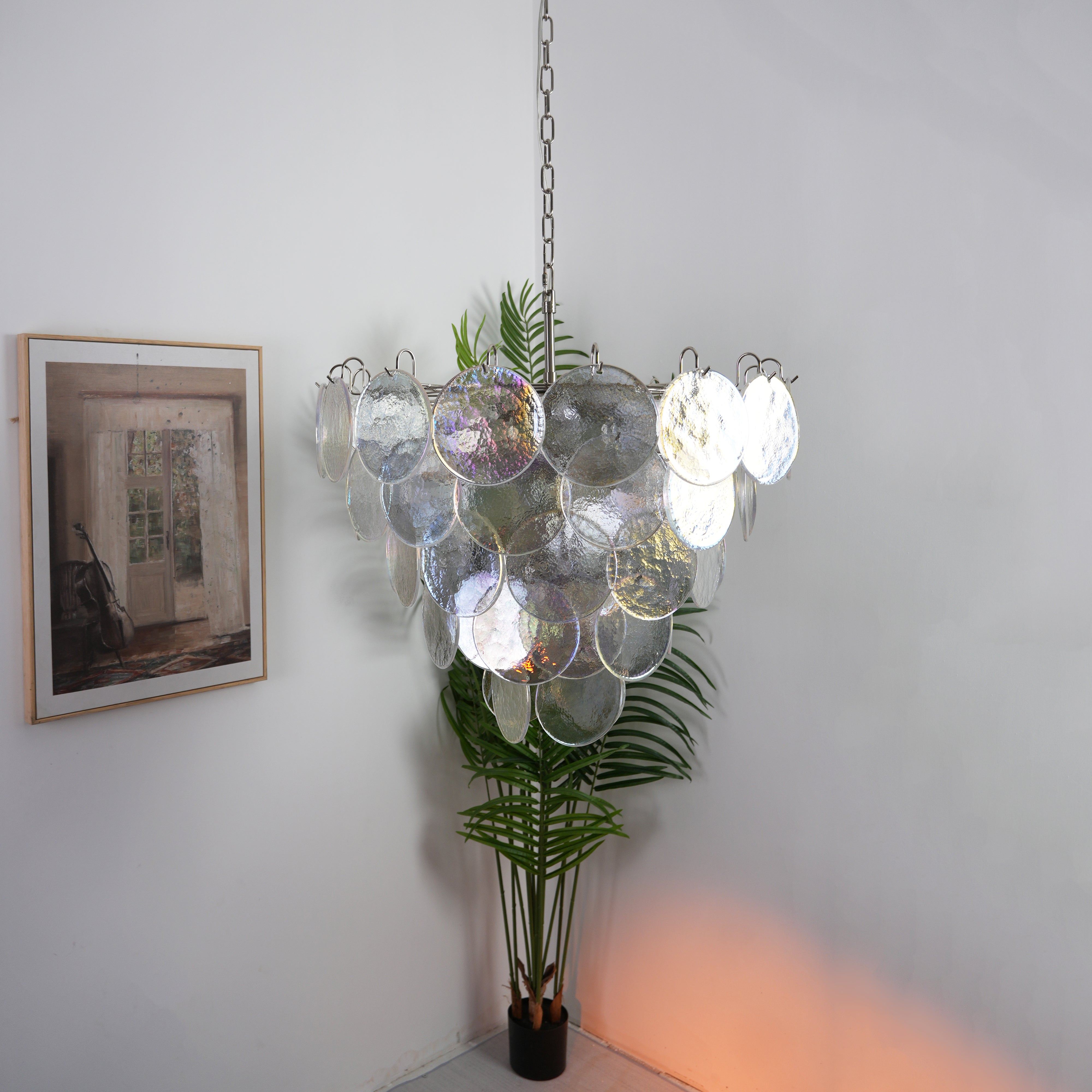 Elegant Murano Disc Iridescent Chandelier