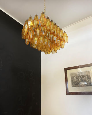 Elegant Murano Poliedri Amber Glass Chandelier