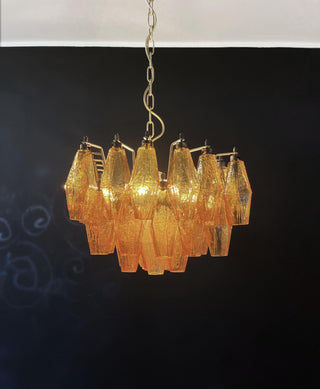 Elegant Murano Poliedri Amber Glass Chandelier