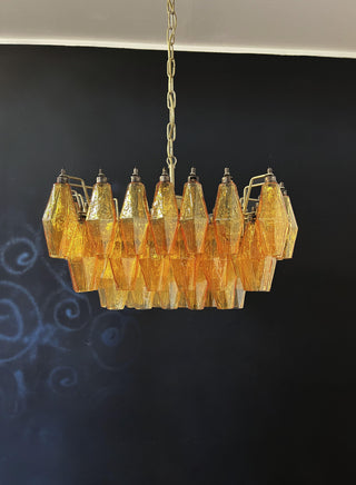 Elegant Murano Poliedri Amber Glass Chandelier