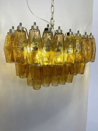 Elegant Murano Poliedri Amber Glass Chandelier