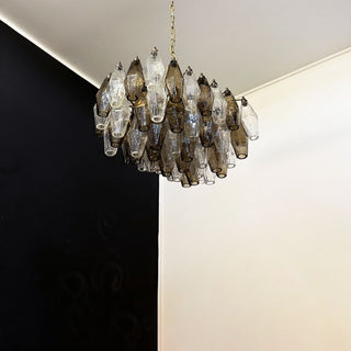 Elegant Murano Poliedri Transparent Smoked Glass Chandelier