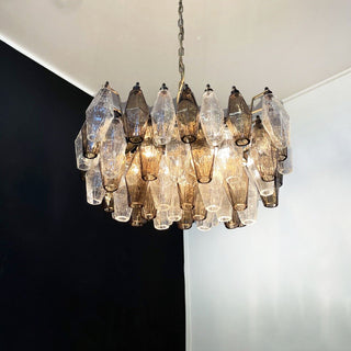 Elegant Murano Poliedri Transparent Smoked Glass Chandelier