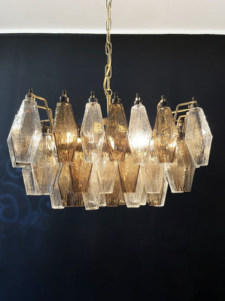 Elegant Murano Poliedri Transparent Smoked Glass Chandelier