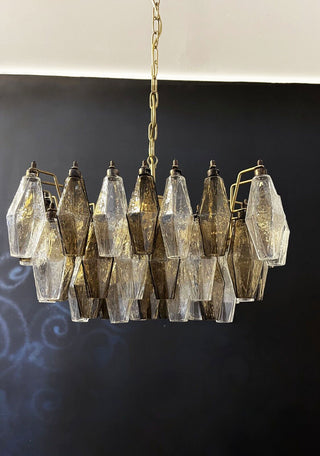 Elegant Murano Poliedri Transparent Smoked Glass Chandelier