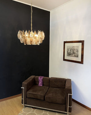 Elegant Murano Poliedri Transparent Smoked Glass Chandelier