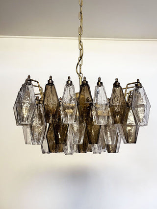 Elegant Murano Poliedri Transparent Smoked Glass Chandelier