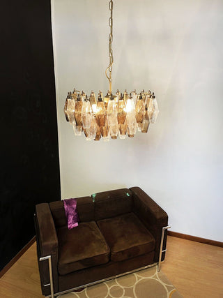 Elegant Murano Poliedri Transparent Smoked Glass Chandelier