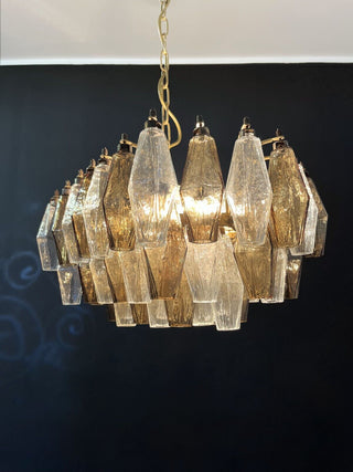 Elegant Murano Poliedri Transparent Smoked Glass Chandelier