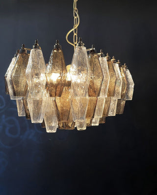 Elegant Murano Poliedri Transparent Smoked Glass Chandelier