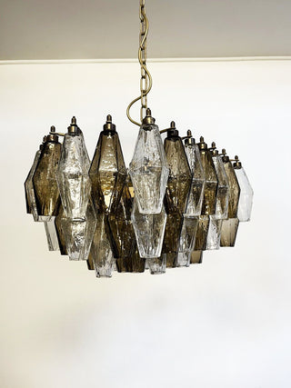 Elegant Murano Poliedri Transparent Smoked Glass Chandelier