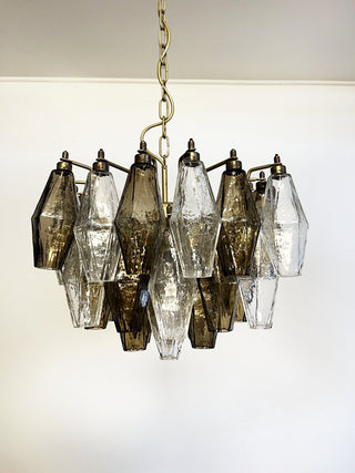 Elegant Murano Poliedri Transparent Smoked Glass Chandelier