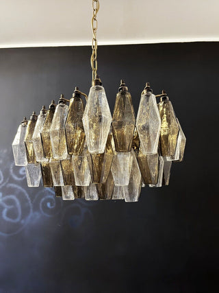 Elegant Murano Poliedri Transparent Smoked Glass Chandelier