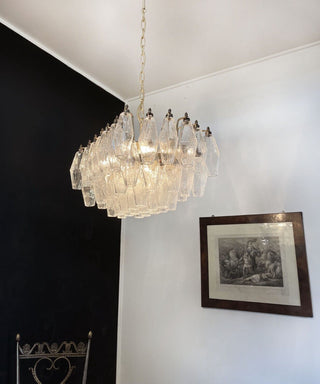 Elegant Murano Poliedri Trasparent Glass Chandelier