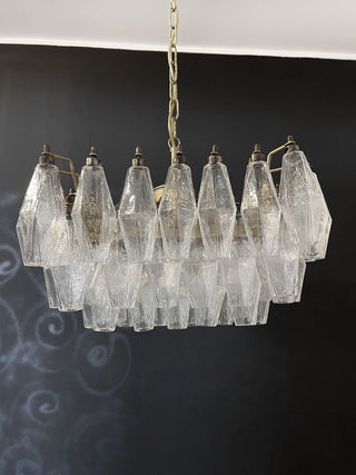 Elegant Murano Poliedri Trasparent Glass Chandelier