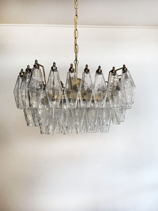 Elegant Murano Poliedri Trasparent Glass Chandelier