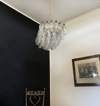 Elegant Murano Poliedri Trasparent Glass Chandelier