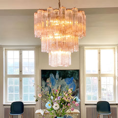 Elegant Pink Murano Glass Tube Chandelier