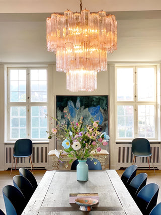 Elegant Pink Murano Glass Tube Chandelier