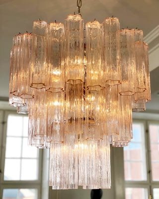 Elegant Pink Murano Glass Tube Chandelier