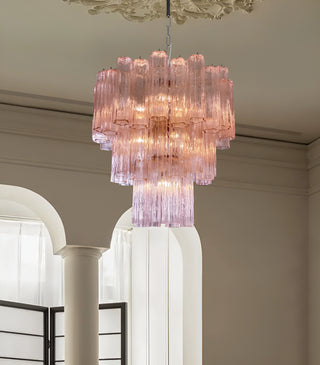 Elegant Pink Murano Glass Tube Chandelier