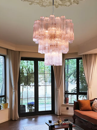 Elegant Pink Murano Glass Tube Chandelier