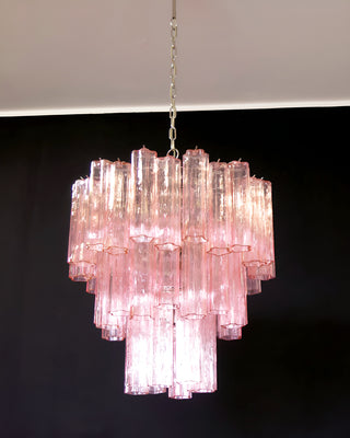 Elegant Pink Murano Glass Tube Chandelier