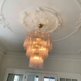 Elegant Pink Murano Glass Tube Chandelier