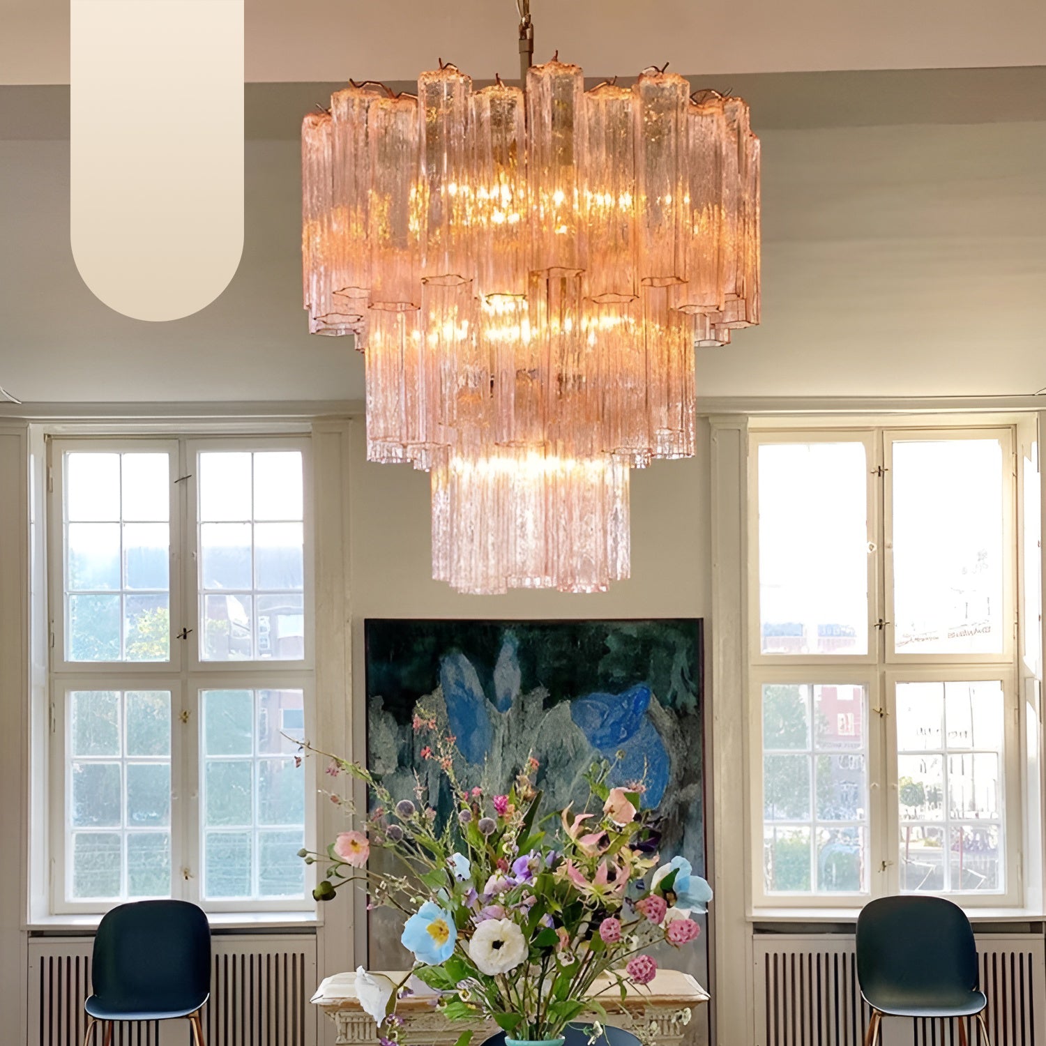 Elegant Pink Murano Glass Tube Chandelier