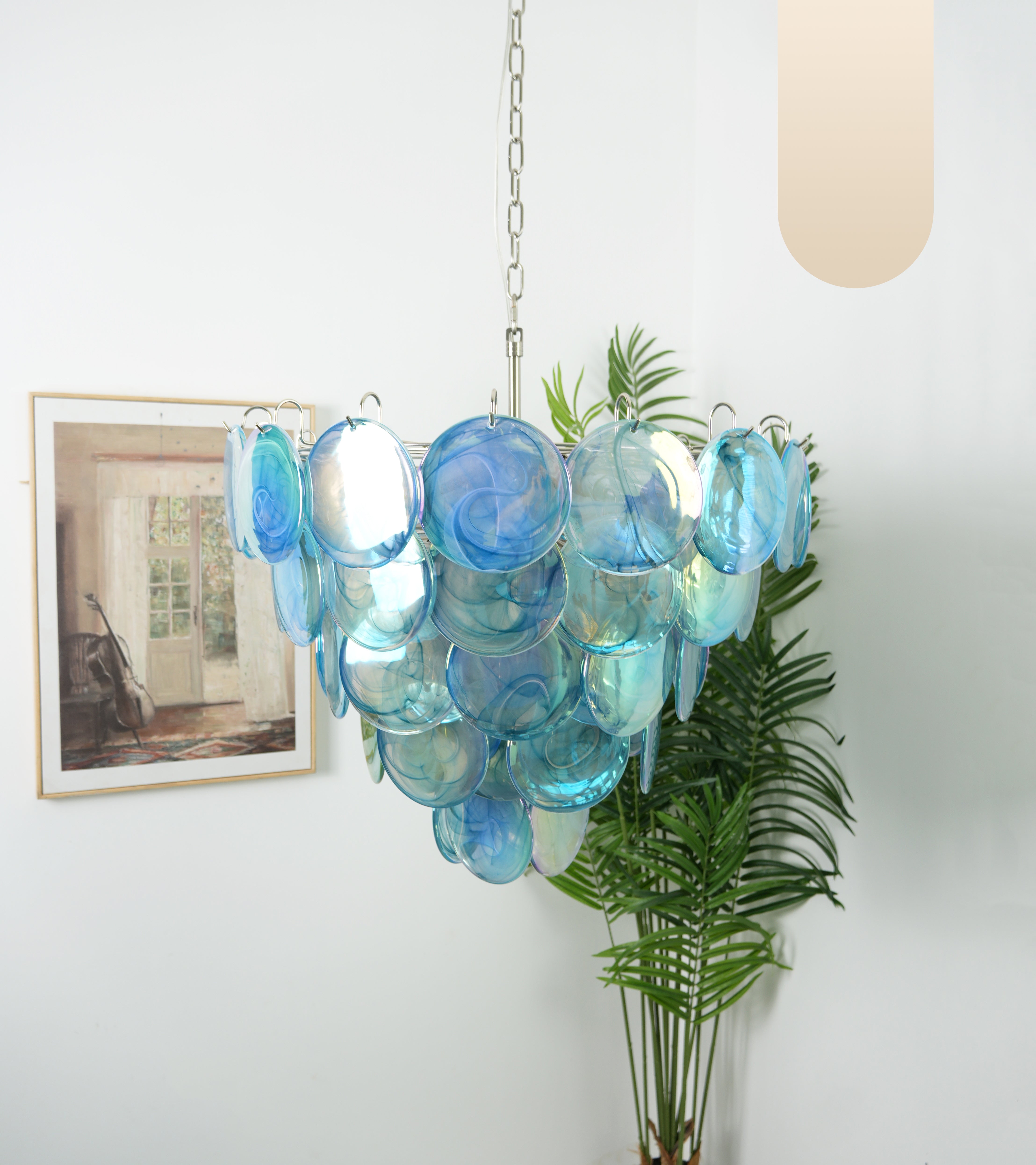 Elegant Blue Murano Iridescent Disc Chandelier