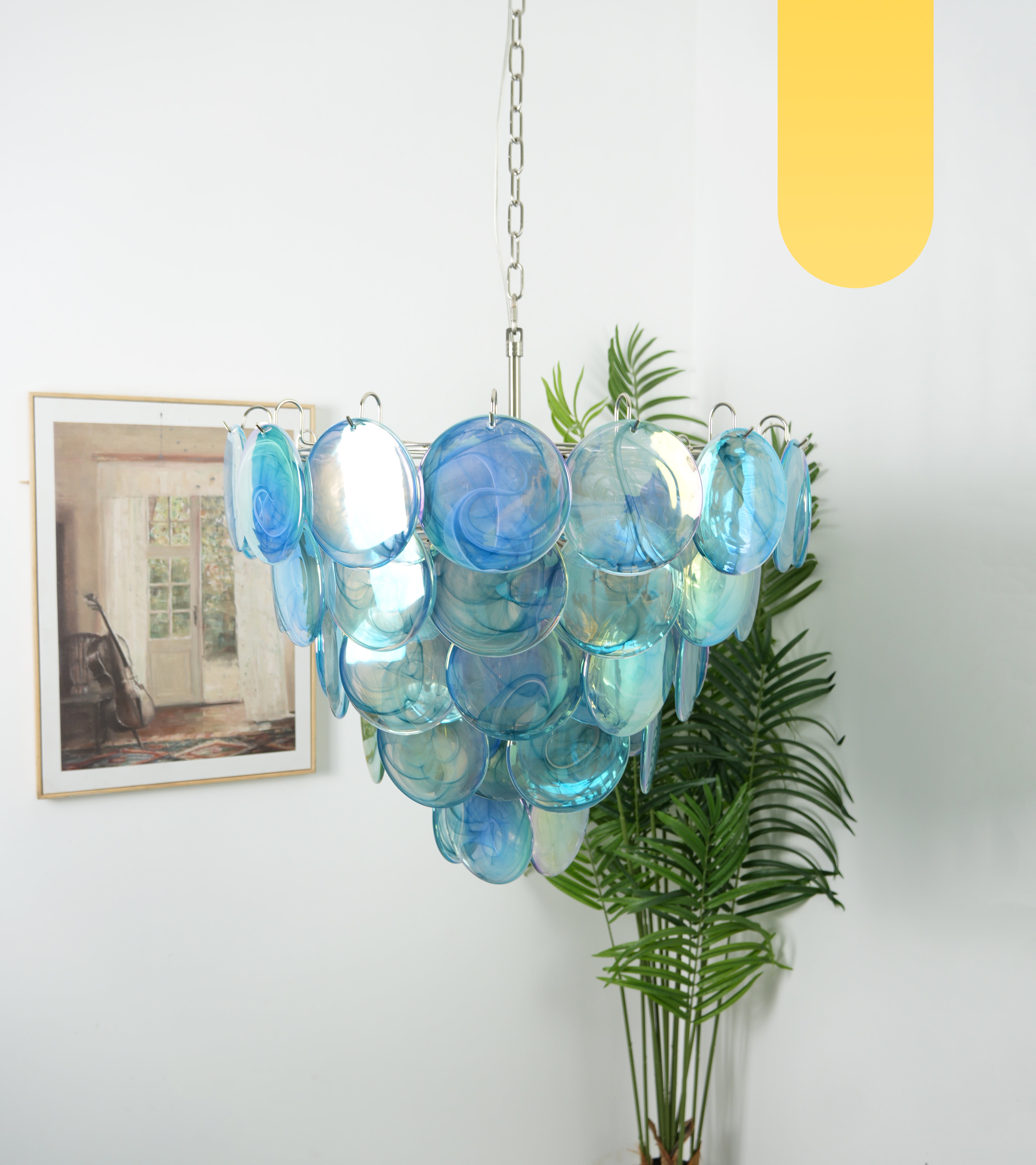 Elegant Blue Murano Iridescent Disc Chandelier