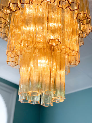 Elegant Yellow Murano Glass Tube Chandelier