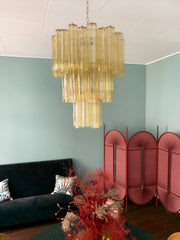 Elegant Yellow Murano Glass Tube Chandelier