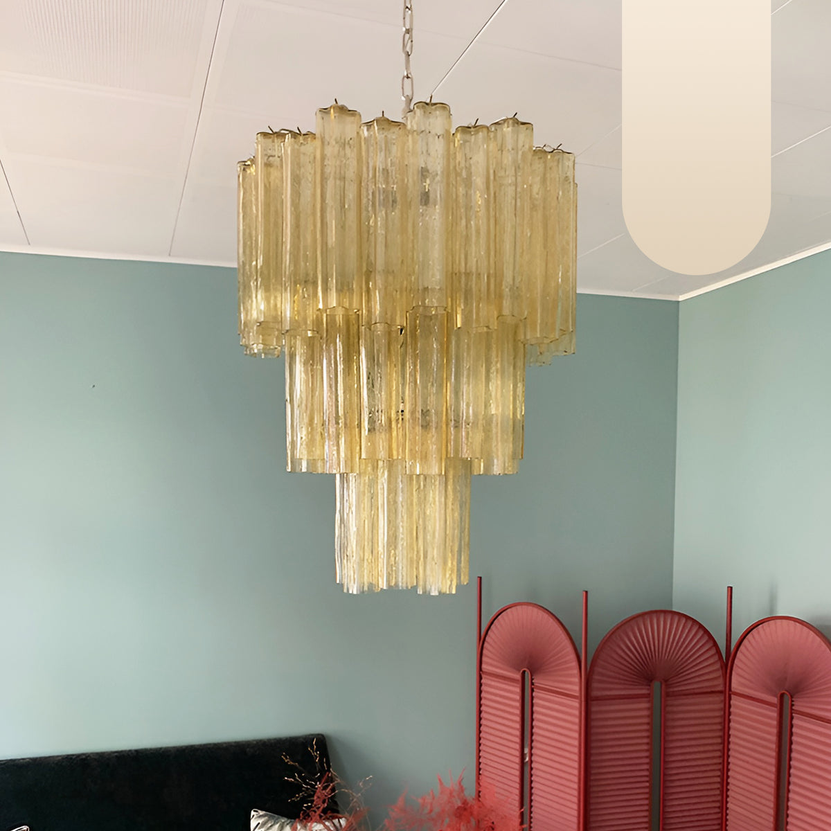 Elegant Yellow Murano Glass Tube Chandelier