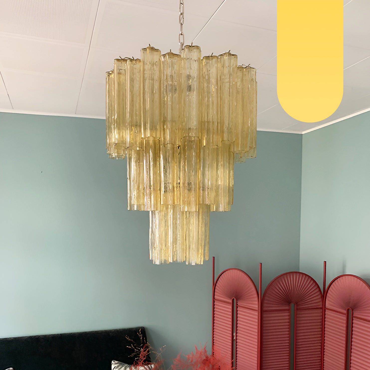 Elegant Yellow Murano Glass Tube Chandelier